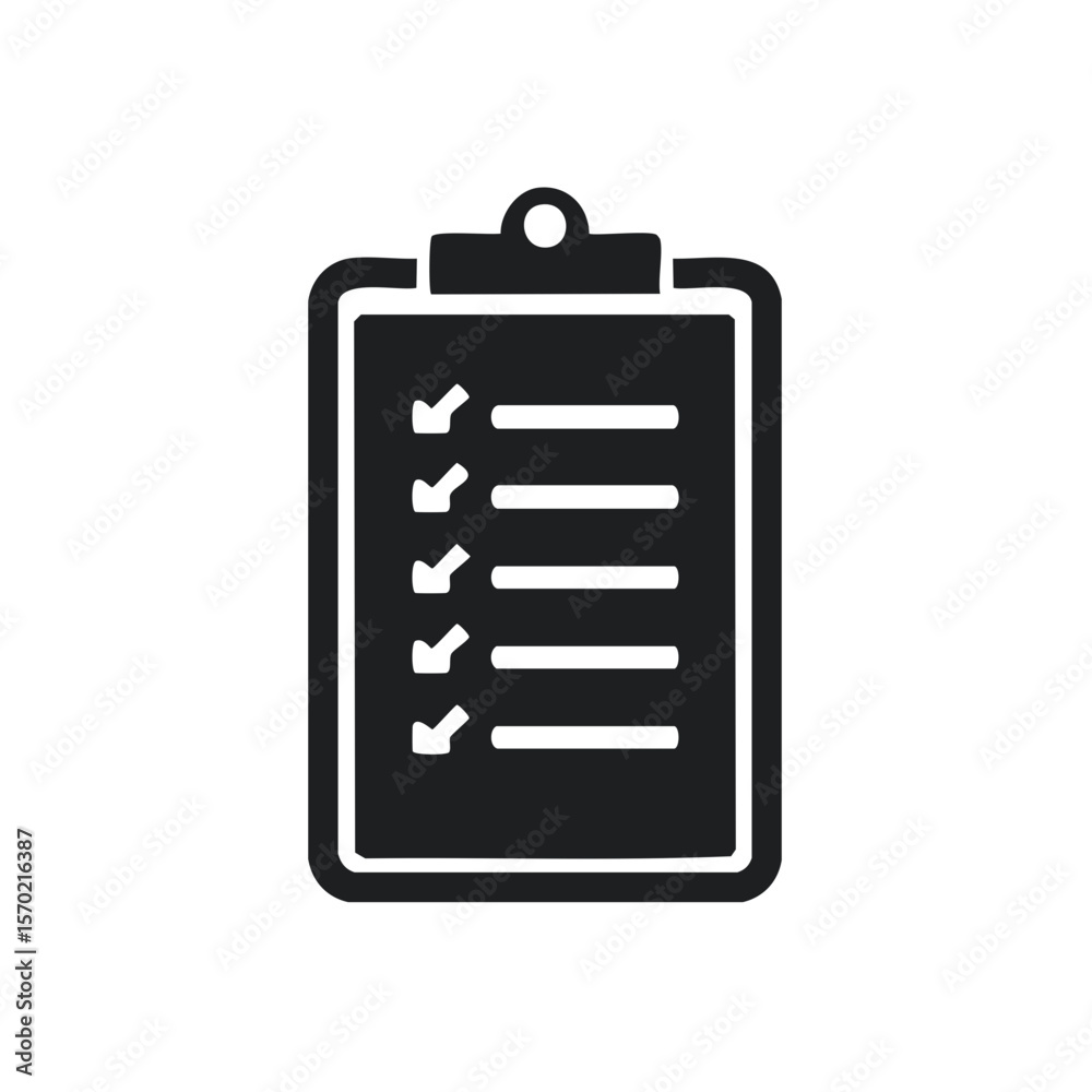 Aufkleber clipboard icon with checkmarks and lines on dark background for task management