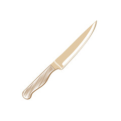 Fototapeta premium Stylized Kitchen Knife Illustration Beige on Black Food Preparation Art Cutlery Tool Sharp Metal Blade Wooden Handle