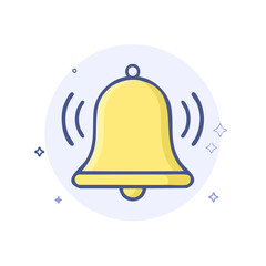 Notification bell ringing with wavy lines and sparkles in a circular layout alert icon graphic