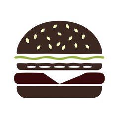Stylized Burger Illustration with Sesame Seed Bun Lettuce and Cheese on Black Background