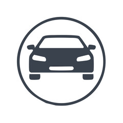 Automobile Symbol Encapsulated in Circle Front View Isolated on Black Background