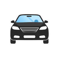 Fototapeta premium Front View of Sleek Gray Sedan Car Illustration, Auto Transport on Black Background