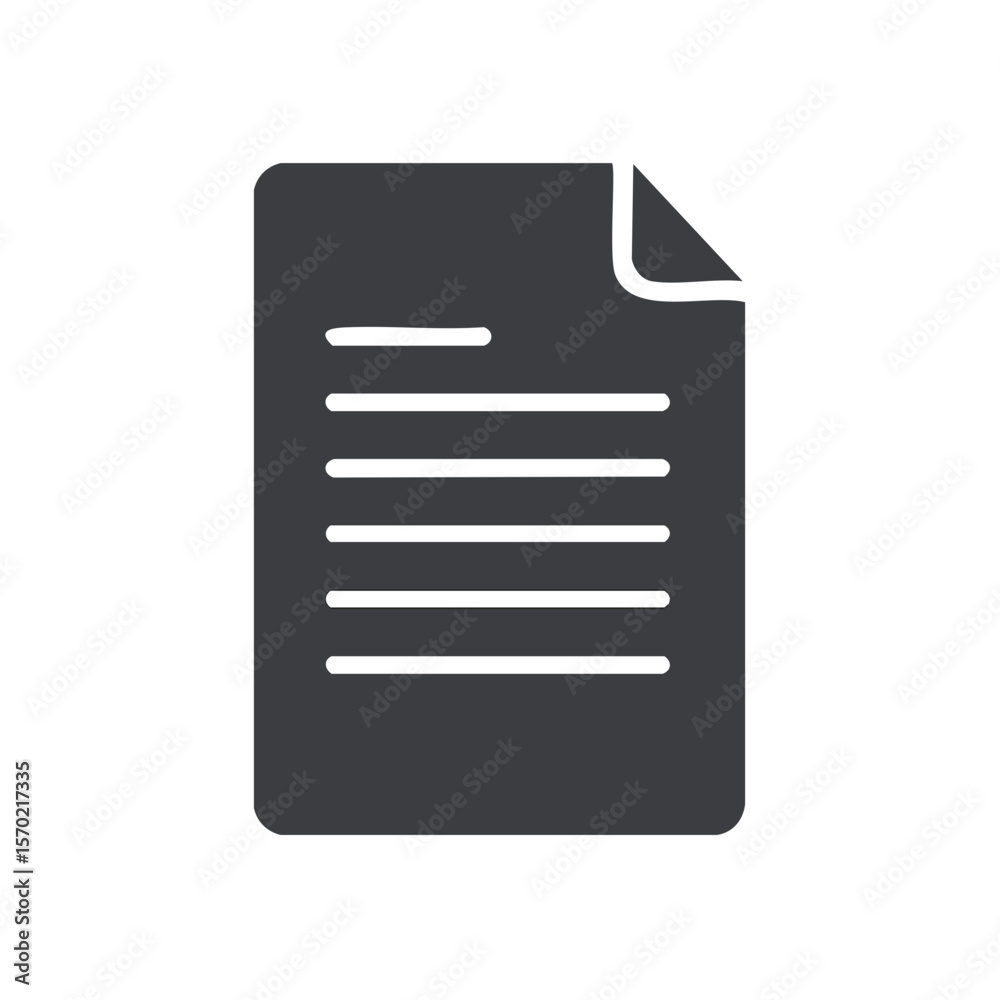 Fototapete dark grey document icon with text lines and folded corner on dark background