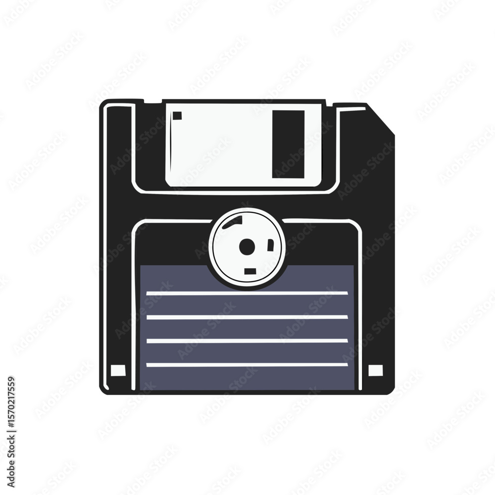 Poster retro computer floppy disk illustration isolated on black old data storage technology digital nostal