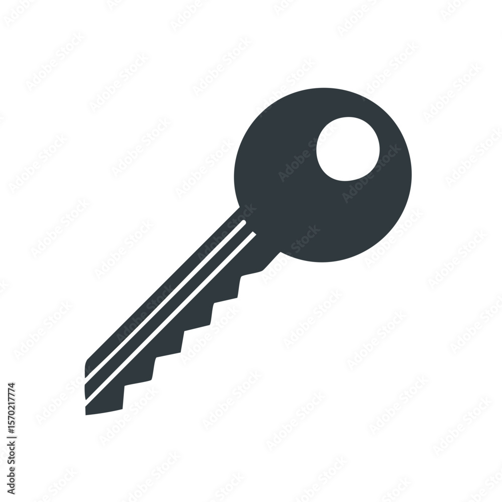 Poster isolated grey key on black background unlocking concept security access flat design geometric shape 