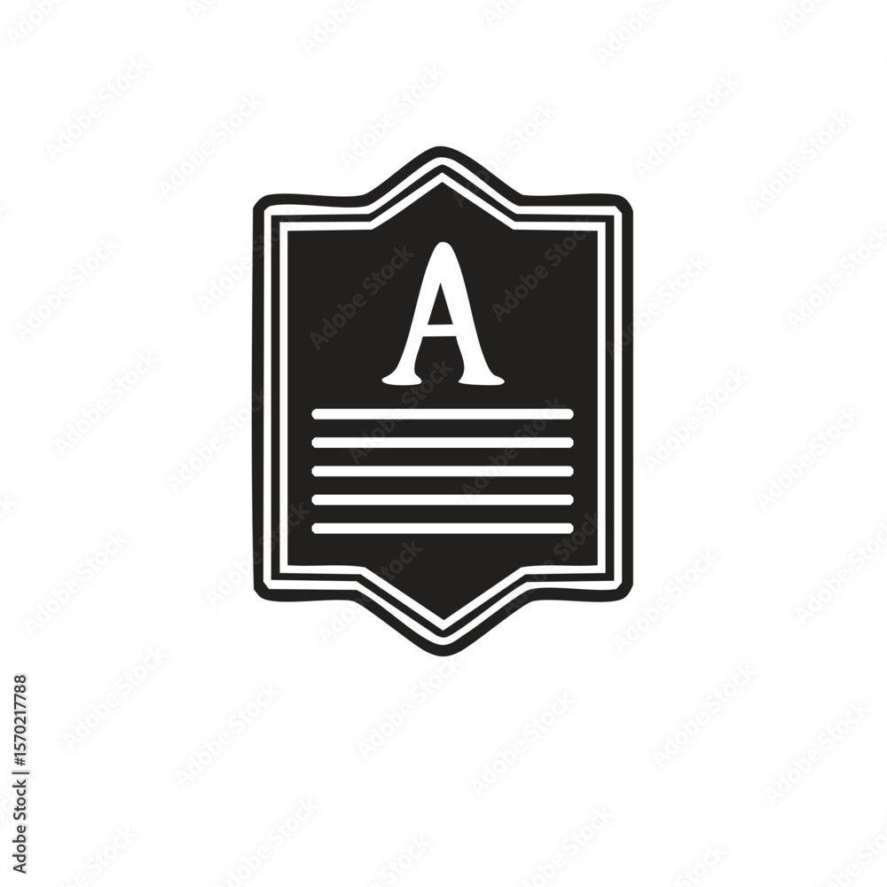 Fototapete letter a in decorative frame with lines for text against a black background logo design for branding