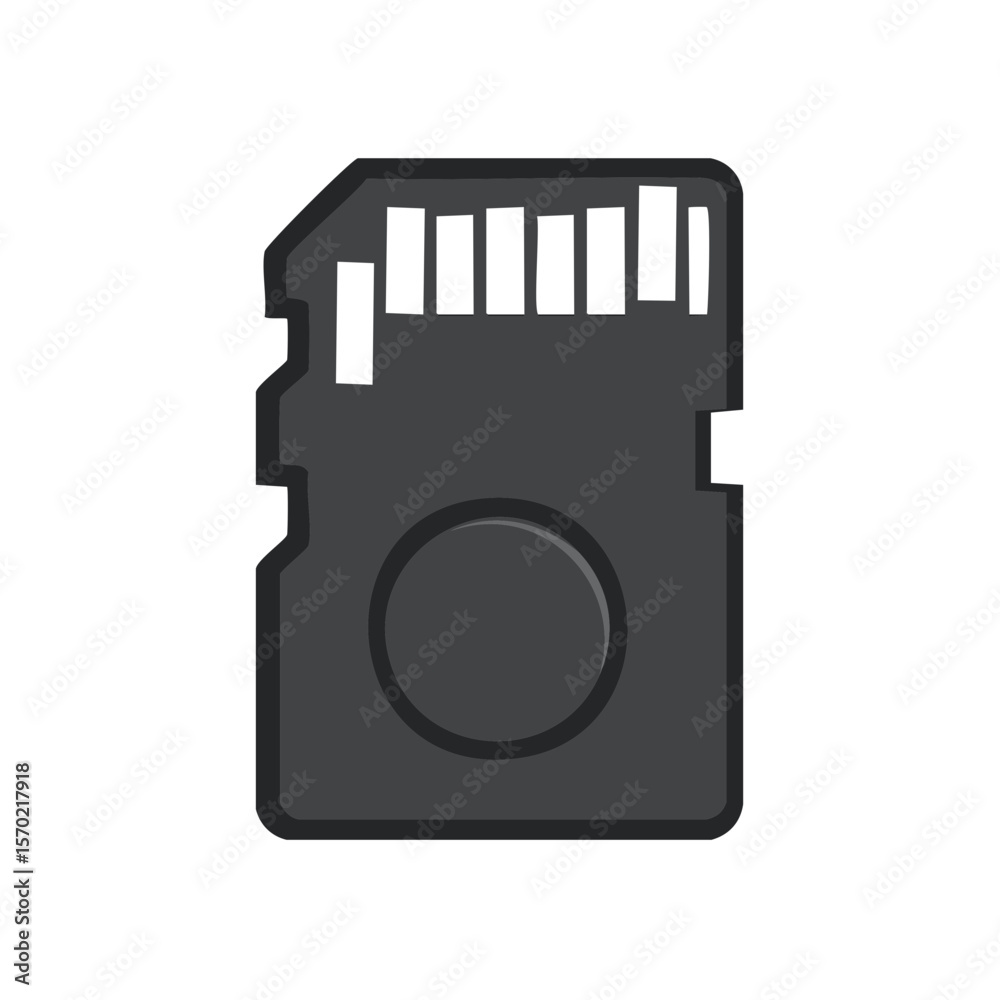 Poster memory card icon graphics for digital data storage device with gray color isolated on black backgrou