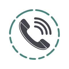 Outgoing call signal graphic design in teal circle outline on black background for communication assistance customer service