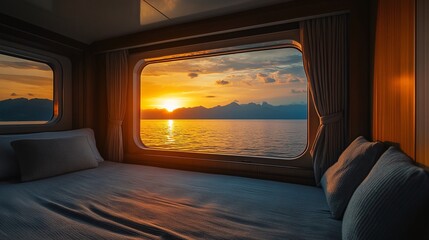 Serene Sunrise Viewed Through Luxury Yacht Window