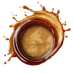 Splash of fresh espresso coffee in a cup on a plain background art  isolated on transparent background
