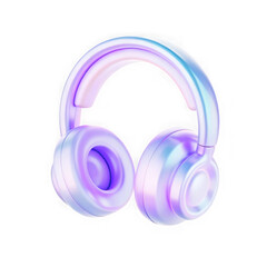 Holographic iridescent headphones with a smooth metallic finish isolated on transparent background. Vibrant holographic headphones for immersive audio and stylish personal expression