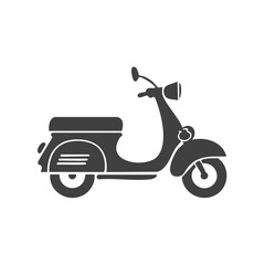 Obraz premium Classic Scooter Icon Vector Silhouette Illustration Vintage Vehicle Transportation Motorcycle Symbol Minimal Style Against Black Background