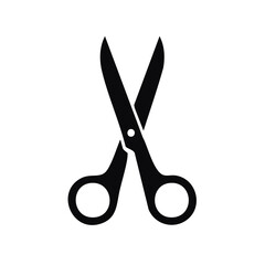 Minimalist scissors silhouette on black background tool for cutting and crafting projects symbol design element for creative work and tailor shops