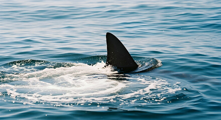 Fototapeta premium Majestic Apex Predator Swimming Gracefully In Clear Blue Ocean Depths