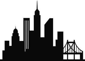 Urban City Skyline Silhouette Vector Black White Outline