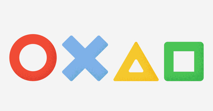 丸バツ三角四角のカラフルな記号セット｜幾何学模様・シンプル・グラフィック素材・ベクター