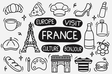 set of france doodle good for background, wallpaper, element design, icon, etc