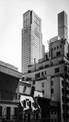 New York City skyline with highrise buildings in Midtown, Manhattan, USA, a black white photo