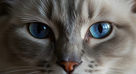 Close-Up of a Ragdoll Cat with Intense Blue Eyes and Soft White Fur
