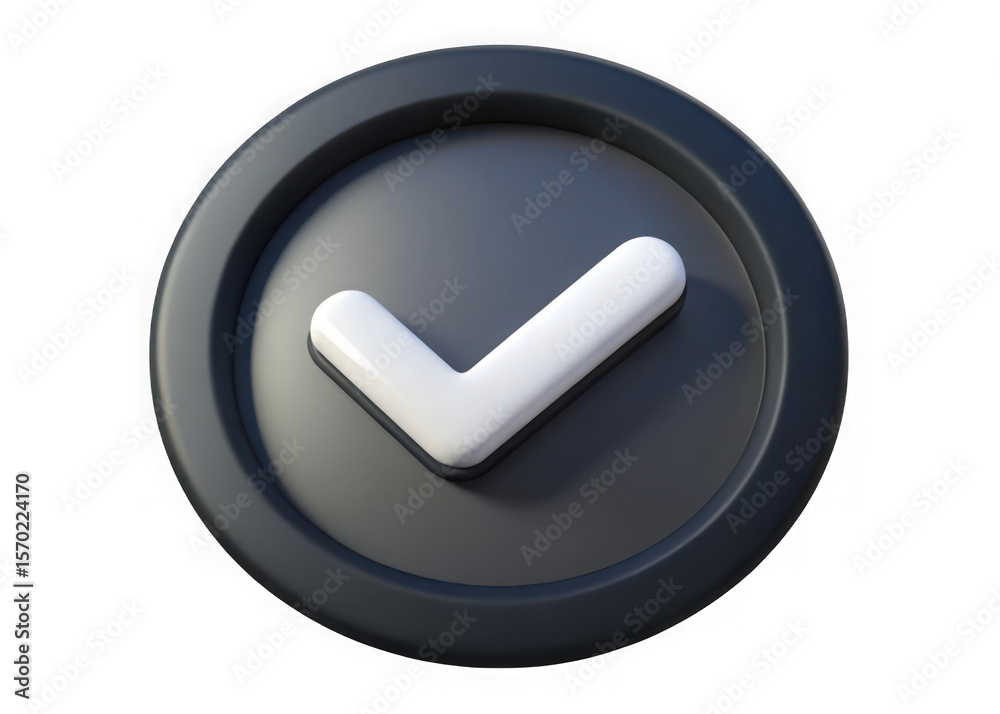 Fototapete Realistic 3d rendered white check mark inside a dark gray circular button isolated on transparent background