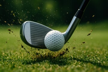 Golf Championship Moment: Professional Golf Club Impact with Perfect Technique and Precision