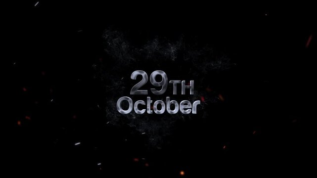 Ethereal smoke forms the date 29th October with glowing embers