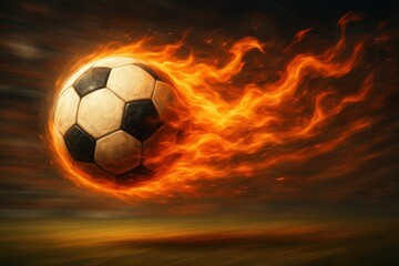 Fototapeta premium Dynamic soccer ball with fire effects and motion blur on isolated white background