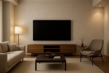 Minimalist Living Room Sanctuary: Elegant Furniture and Modern Home Entertainment Setup
