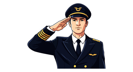 Pilot in Uniform Giving Salute Aviation, Flight, Travel, and Transportation Concept