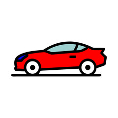 Red sport car. Modern vehicle icon. Fast automobile vector. Coupe transport illustration.