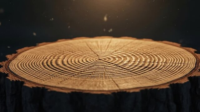 Close up mesmerizing pattern of tree rings in natural wood with floating dust particles