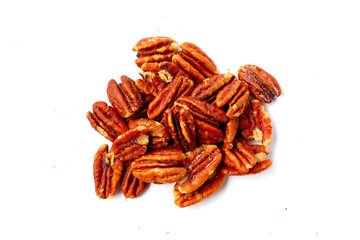 Delicious salted pecan nuts scattered.