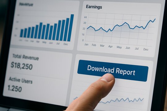 Download report revenue earnings users data analysis business finance growth chart graph success