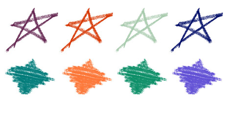 Fototapeta premium Colorful Star Set: A collection of hand-drawn star shapes, rendered in a spectrum of vibrant colors, ideal for design projects emphasizing creativity and style.