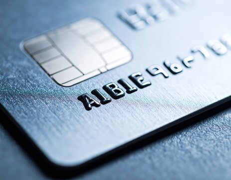 Macro Detail of EMV Chip on Blue Credit Card