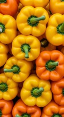 Colorful Capsicums: A vibrant close-up captures a medley of ripe, colorful capsicums, their smooth skin and verdant stems promising freshness and culinary delight.