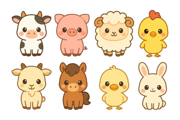 Obraz premium Cute farm animals vector illustration: adorable characters for children's design in flat style