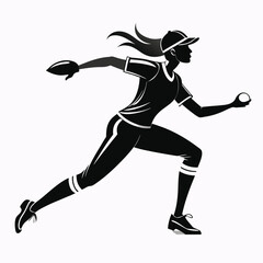 Dynamic silhouette of a female softball player in action pitching a ball with determination and athleticism
