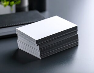 Stack of Blank White Business Cards Mockup on Desk