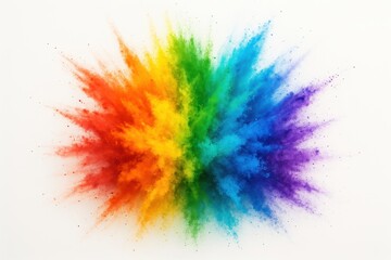 Explosive burst of multicolored powder paint creating dynamic rainbow cloud effect on white background