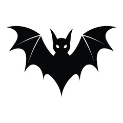 A striking black silhouette of a bat with outstretched wings featuring glowing white eyes perfect  and spooky themes
