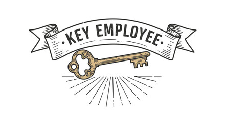 Key employee banner with golden key and ribbon for HR recognition