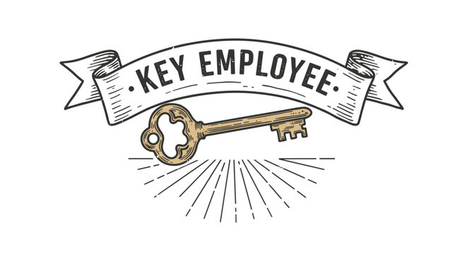 Key employee banner with golden key and ribbon for HR recognition
