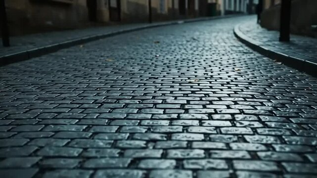 cobblestone street in the night city