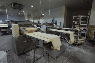 Machines for rolling out pastry dough to consistent thickness in modern bakery