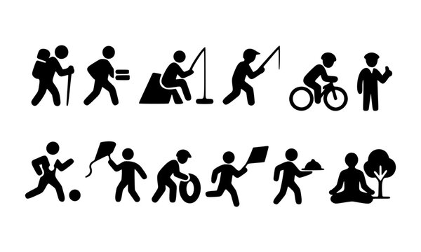Outdoor Activities Icons Hiking, Fishing, Cycling, Yoga, and More