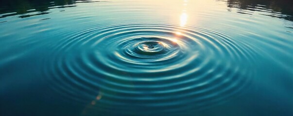 Serene Water Ripples Concentric Circles of Sunlight Reflecting on a Calm Lake, Perfect for Peace, Tranquility, and Ripple Effect Concepts
