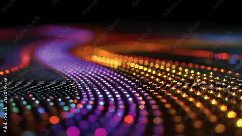 Poster blurred array of colorful lights with bokeh effect on a dark background view