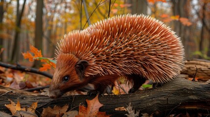 Autumnal Hedgehog Stroll: A Captivating Image of a Hedgehog Amongst Fall Foliage