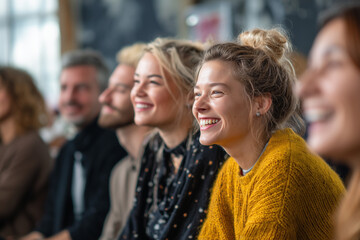 Obraz premium Group Person Audience - Business Seminar Attendees Sharing a Light